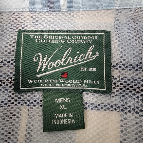 Vintage Woolrich Mens XL Blue Plaid Zipper Pocket Short Sleeve‎ Vented Shirt - Picture 2 of 10